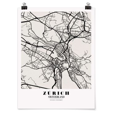 Poster city, country & world maps - Zurich City Map - Classic
