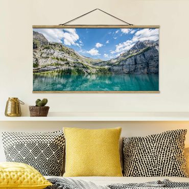 Fabric print with poster hangers - Divine Mountain Lake - Landscape format 2:1