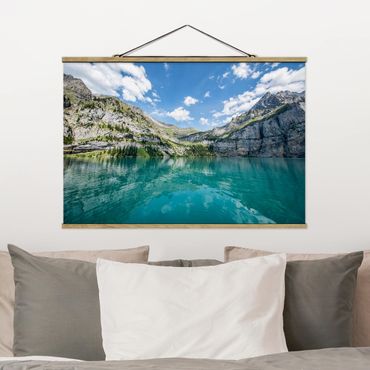 Fabric print with poster hangers - Divine Mountain Lake - Landscape format 3:2