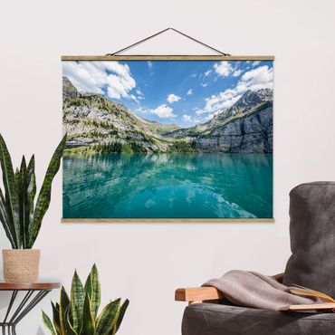 Fabric print with poster hangers - Divine Mountain Lake - Landscape format 4:3