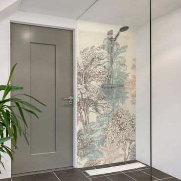 Shower wall cladding - Tropical Forest With Palm Trees In Pastel