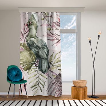 Curtain - Tropical Birds - Colourful Cockatoo And Hummingbird