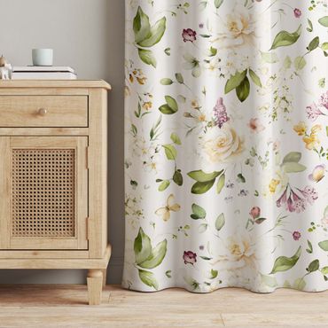Curtain - Wildflowers and White Roses Watercolour Pattern