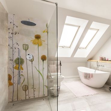Shower wall cladding - Delicate Helenium Flowers