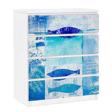 Adhesive film for furniture IKEA - Malm chest of 4x drawers - Fish In The Blue