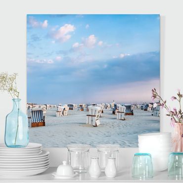 Print on canvas - Beach Chairs On The North Sea Beach
