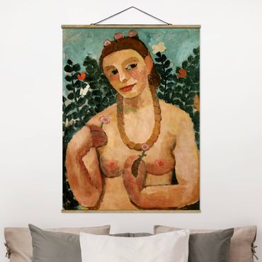 Fabric print with poster hangers - Paula Modersohn-Becker - Self Portrait with Amber Necklace