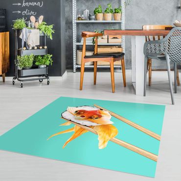 Vinyl Floor Mat - Sushi With Goldfish - Square Format 1:1