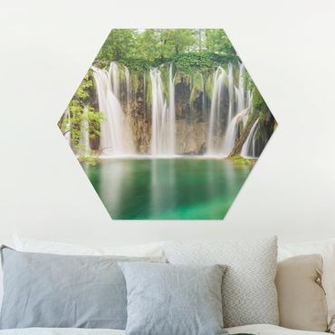 Alu-Dibond hexagon - Waterfall Plitvice Lakes