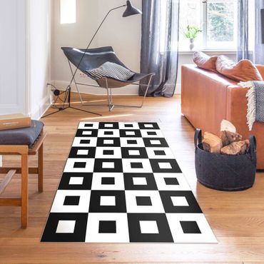 Vinyl Floor Mat - Geometrical Pattern Of Black And White Squares, - Portrait Format 1:2