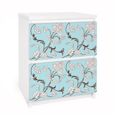 Adhesive film for furniture IKEA - Malm chest of 2x drawers - Light-blue Floral Design