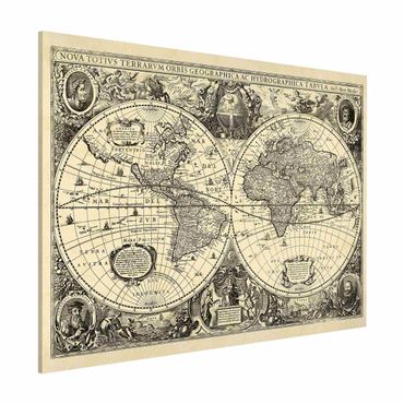 Magnetic memo board - Vintage World Map Antique Illustration
