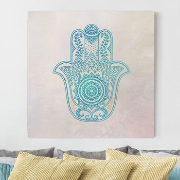 Print on canvas - Hamsa Hand Illustration Mandala Gold Blue