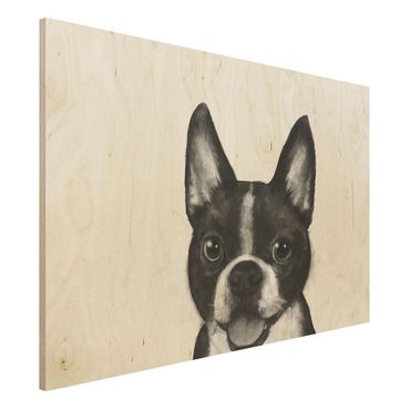 Print on wood - Illustration Dog Boston Black And White Painting