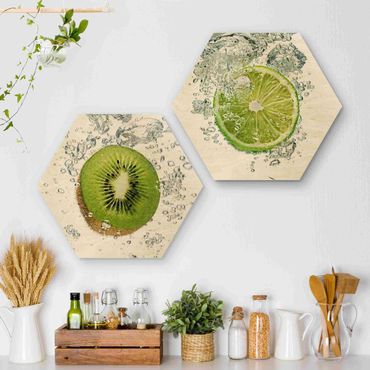 Wooden hexagon - Kiwi And Lime Bubbles
