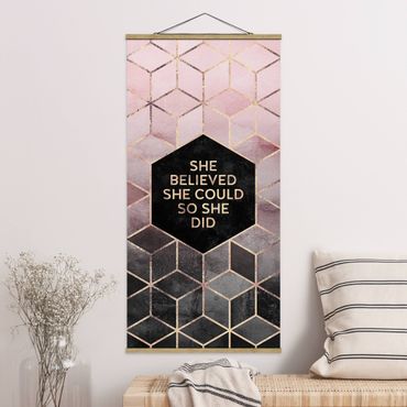 Fabric print with poster hangers - She Believed She Could Rosé Gold