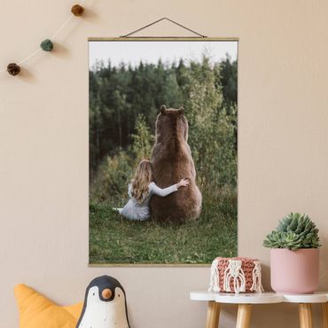 Fabric print with poster hangers - Girl With Brown Bear