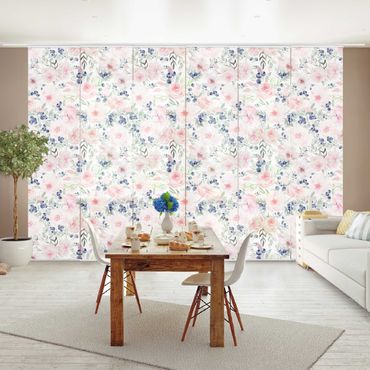 Sliding panel curtain - Pink Roses With Blueberries In Front Of White