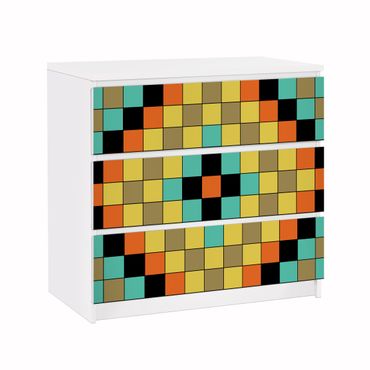Adhesive film for furniture IKEA - Malm chest of 3x drawers - Colourful Mosaic