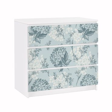 Adhesive film for furniture IKEA - Malm chest of 3x drawers - Hydrangea Pattern In Blue