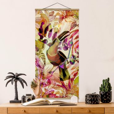 Fabric print with poster hangers - Colourful Collage - Toucan