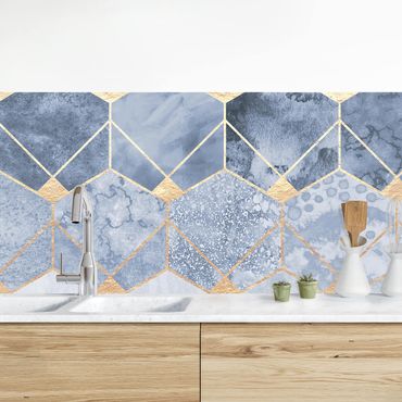 Kitchen wall cladding - Blue Geometry Golden Art Deco