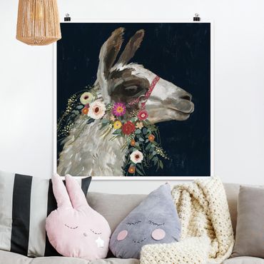 Poster - Lama With Floral Decoration I
