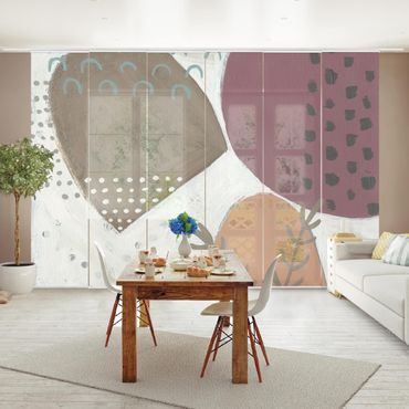Sliding panel curtains set - Carnival Of Shapes In Salmon II