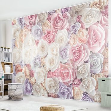 Sliding panel curtains set - Pastel Paper Art Roses