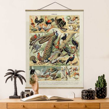 Fabric print with poster hangers - Vintage Board European Birds