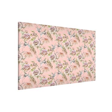 Magnetic memo board - Watercolour Birds With Large Flowers In Front Of Pink