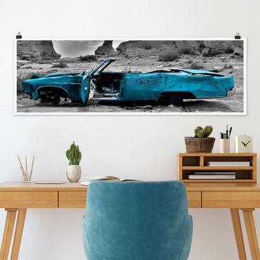 Panoramic poster black and white - Turquoise Cadillac