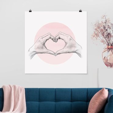 Poster - Illustration Heart Hands Circle Pink White