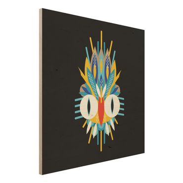 Print on wood - Collage Ethno Mask - Bird Feathers
