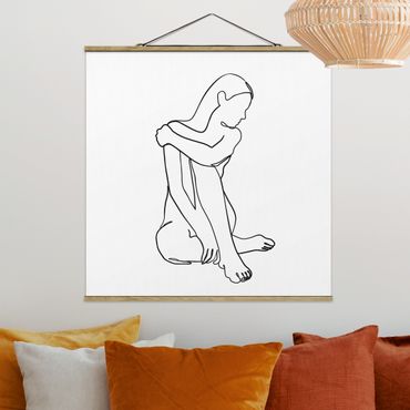 Fabric print with poster hangers - Line Art Woman Nude Black And White