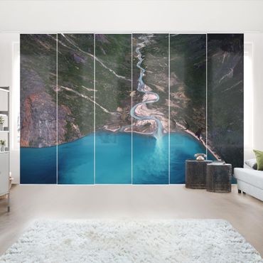 Sliding panel curtains set - River In Greenland
