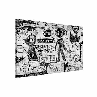 Magnetic memo board - Abstract Graffiti Art Black And White - Landscape format 3:2