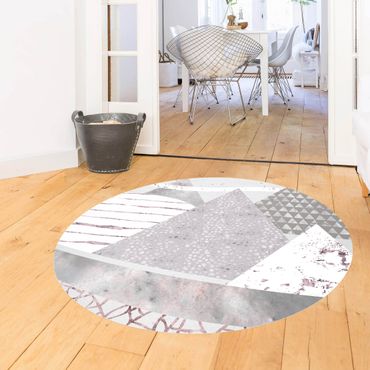 Vinyl Floor Mat round - Abstract Mountain Landscape Pastel Pattern