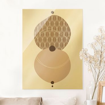 Glass print - Abstract Shapes - Circles In Beige - Portrait format