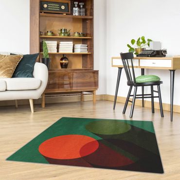 Rug - Abstract Shapes - Circles In Green And Red