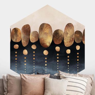 Self-adhesive hexagonal pattern wallpaper - Abstract Golden Stones