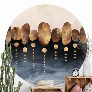 Self-adhesive round wallpaper - Abstract Golden Stones