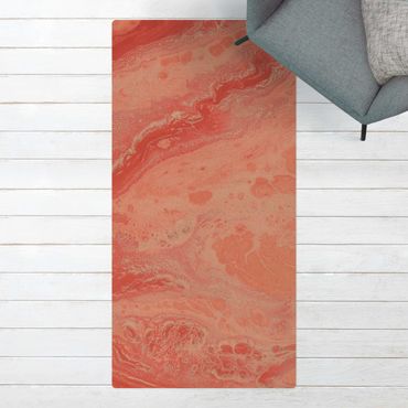 Cork mat - Abstract Marbling Salmon-pink - Portrait format 1:2