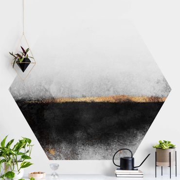 Self-adhesive hexagonal pattern wallpaper - Abstract Golden Horizon Black And White