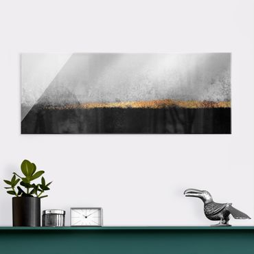 Glass print - Abstract Golden Horizon Black And White - Panorama