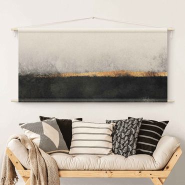 Tapestry - Abstract Golden Horizon Black And White