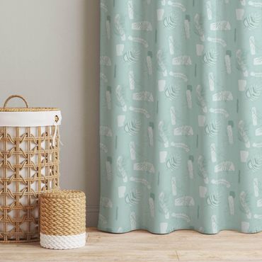 Curtain - Abstract Pattern With Palm Leaves - Pastel Mint Green