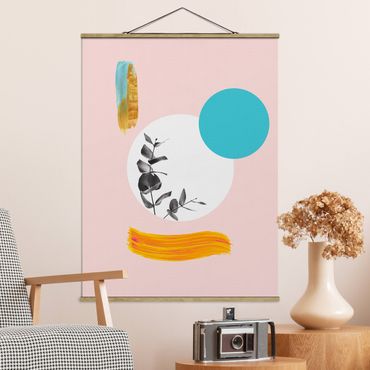 Fabric print with poster hangers - Abstract Pastel With Leaves And Dots - Portrait format 3:4