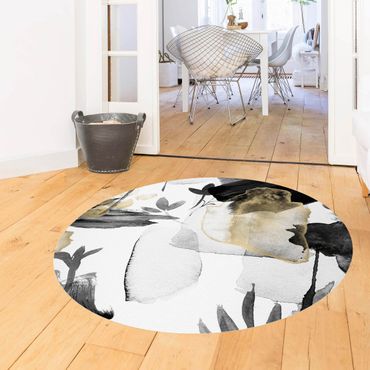 Vinyl Floor Mat round - Abstract Brushed Pattern Gold Dust