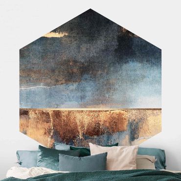 Self-adhesive hexagonal pattern wallpaper - Abstract Lakeshore In Gold